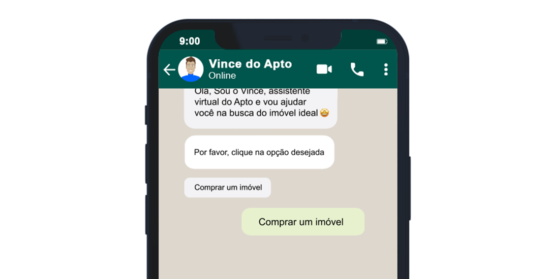 Imagem mostrando interação do Vince com o cliente por meio da ferramenta whatsapp.