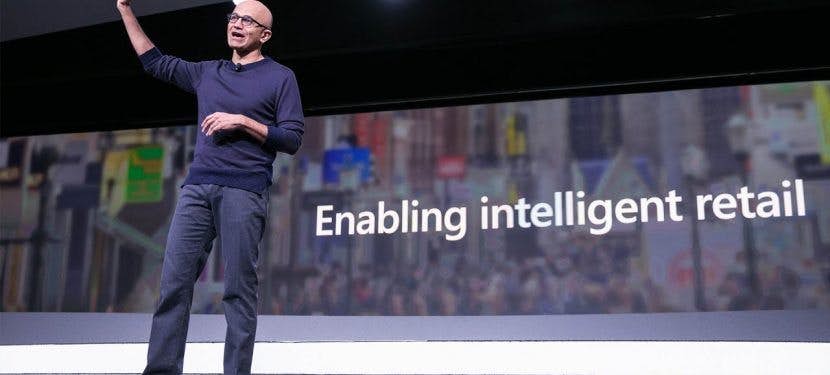 Satya Nadella, CEO da Microsoft, responsável pela palestra de abertura da NRF de 2020.